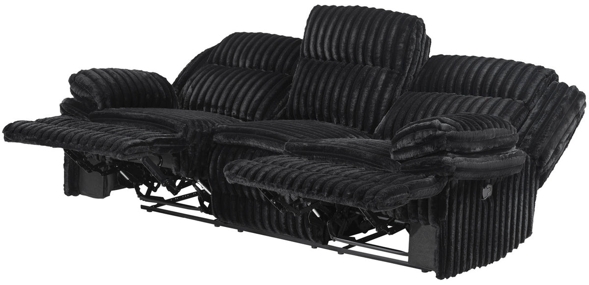 VINZE Black Wide Corduroy Powered Reclining Sofa & Loveseat