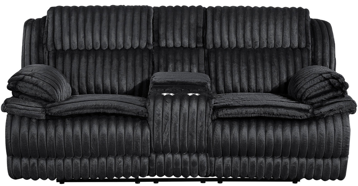 VINZE Black Wide Corduroy Powered Reclining Sofa & Loveseat