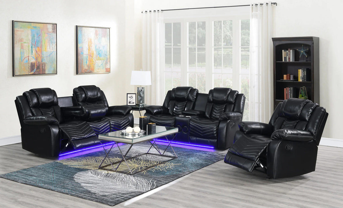 VIVO Black 3 Piece Livingroom with Bluetooth Speakers & LED Lighting