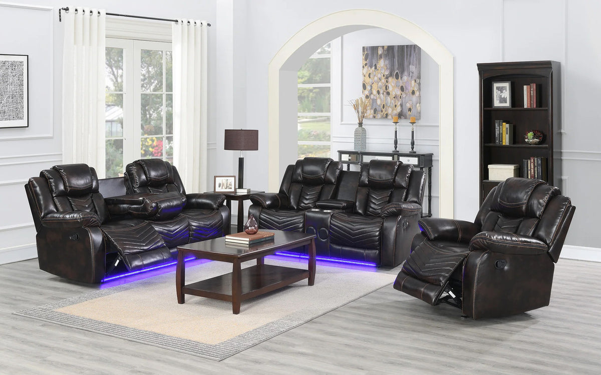 VIVO Brown 3 Piece Livingroom with Bluetooth Speakers & LED Lighting