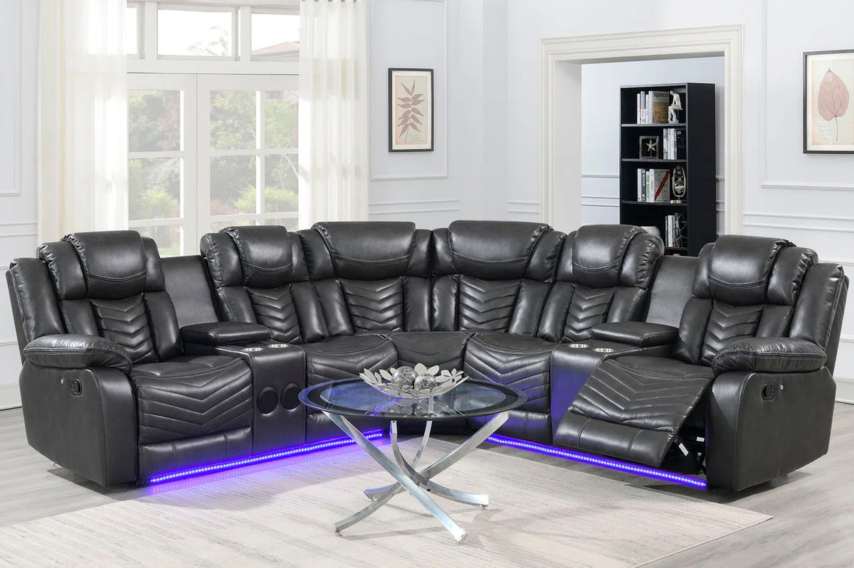 VIVO Gray 100" x 100" Reclining Sectional with Speakers