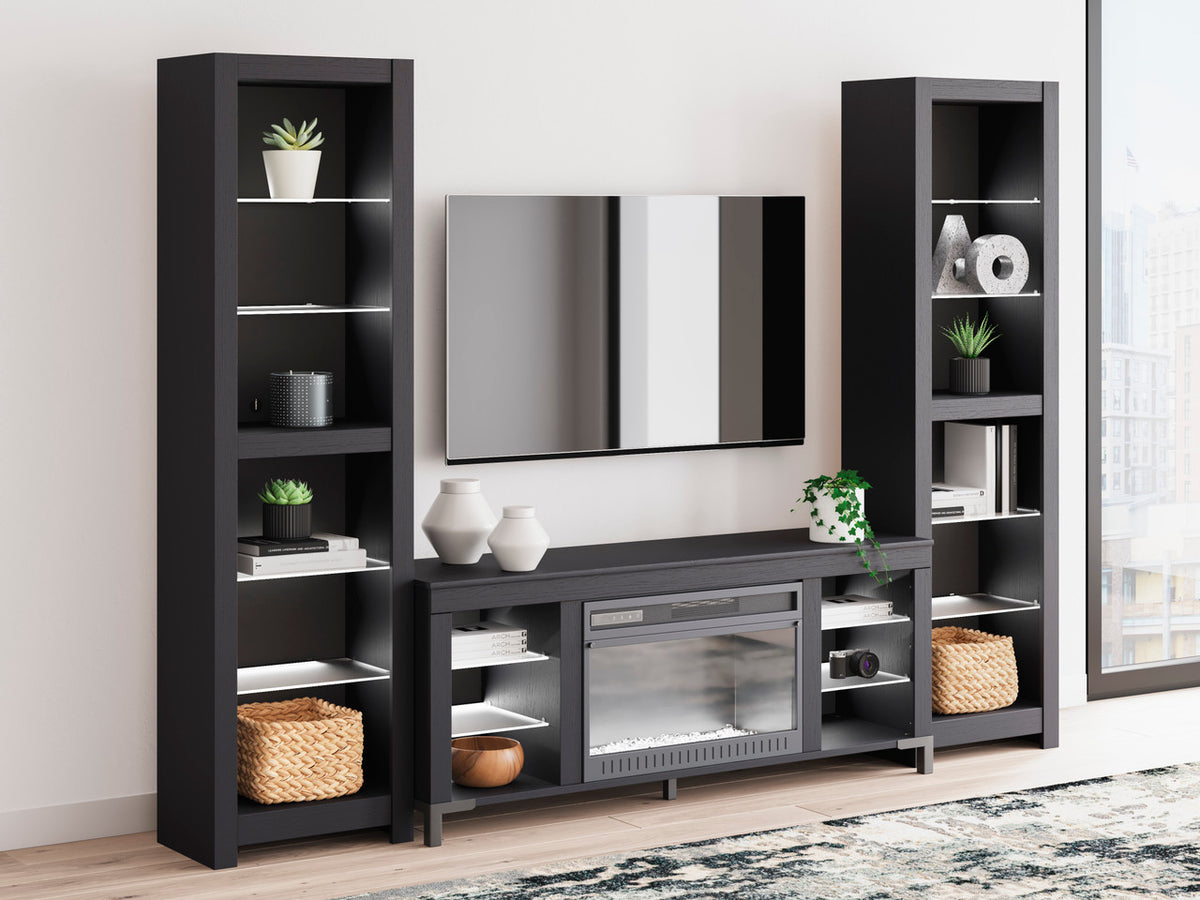 VONDALE Matte Black 102" Wide Wall Unit with Fireplace & LED's