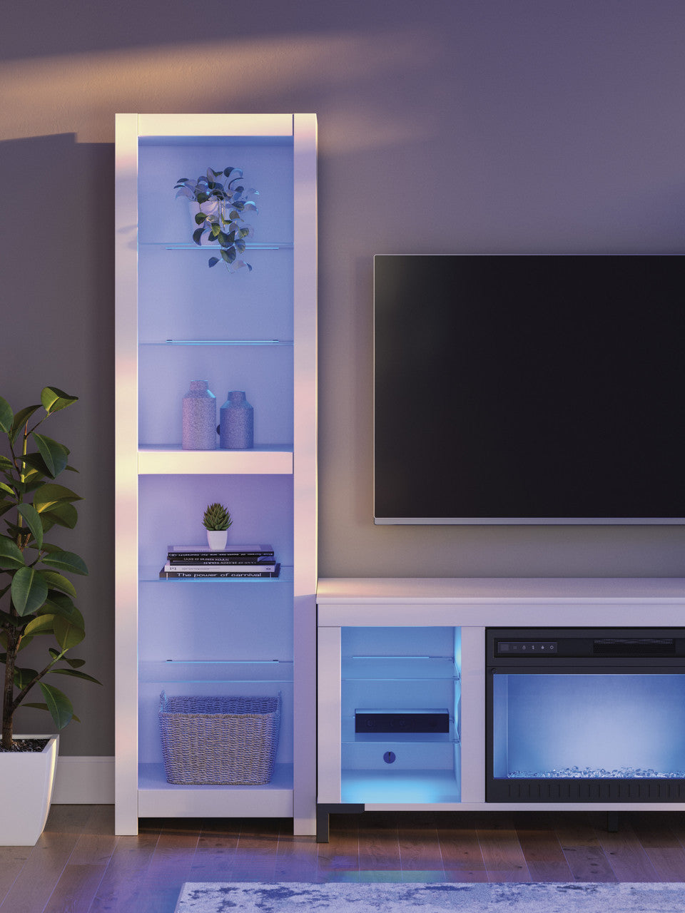 VONDALE Matte White 102" Wide Wall Unit with Fireplace & LED's
