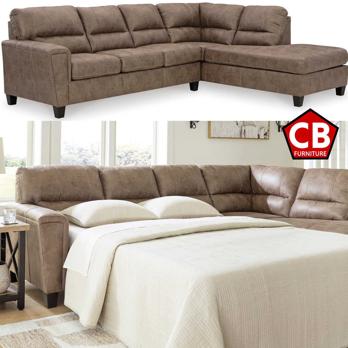 VUHL Brown 117" Wide Queen Sectional Sleeper