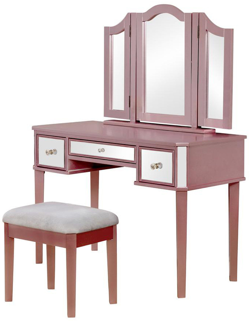 VIRGINIA Mirrored Pink 43" Wide Vanity with Stool