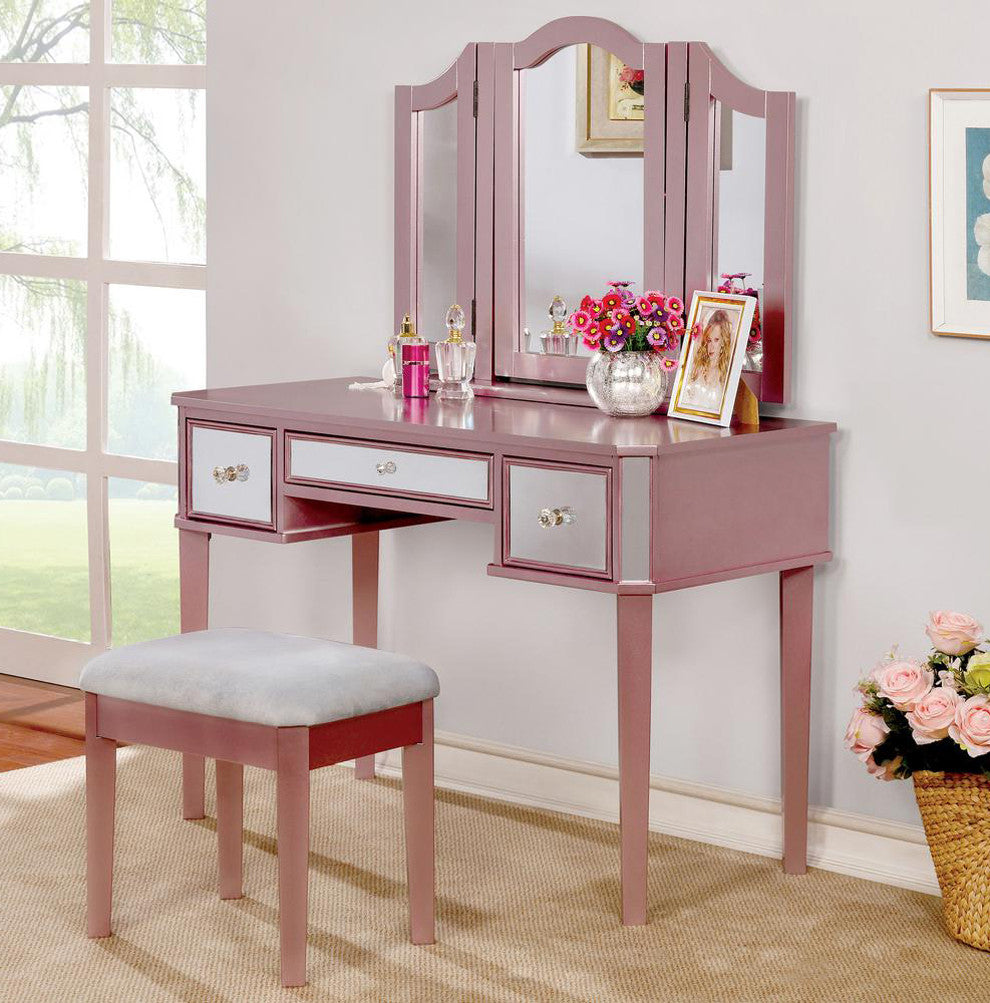 VIRGINIA Mirrored Pink 43" Wide Vanity with Stool