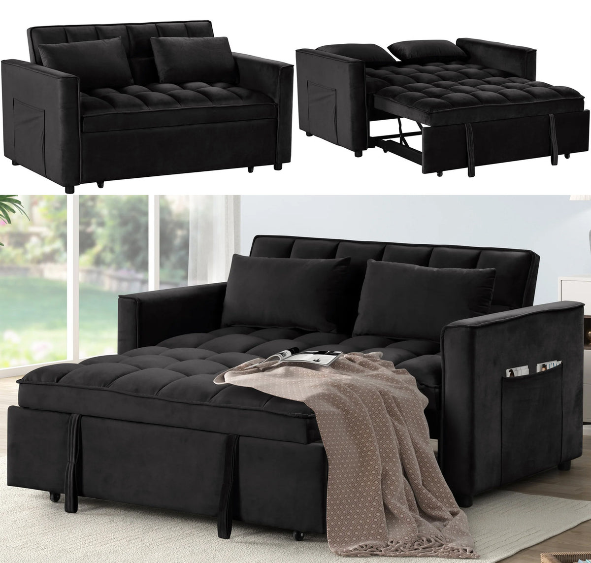 WAILEA Black 55" Wide Sofa Sleeper