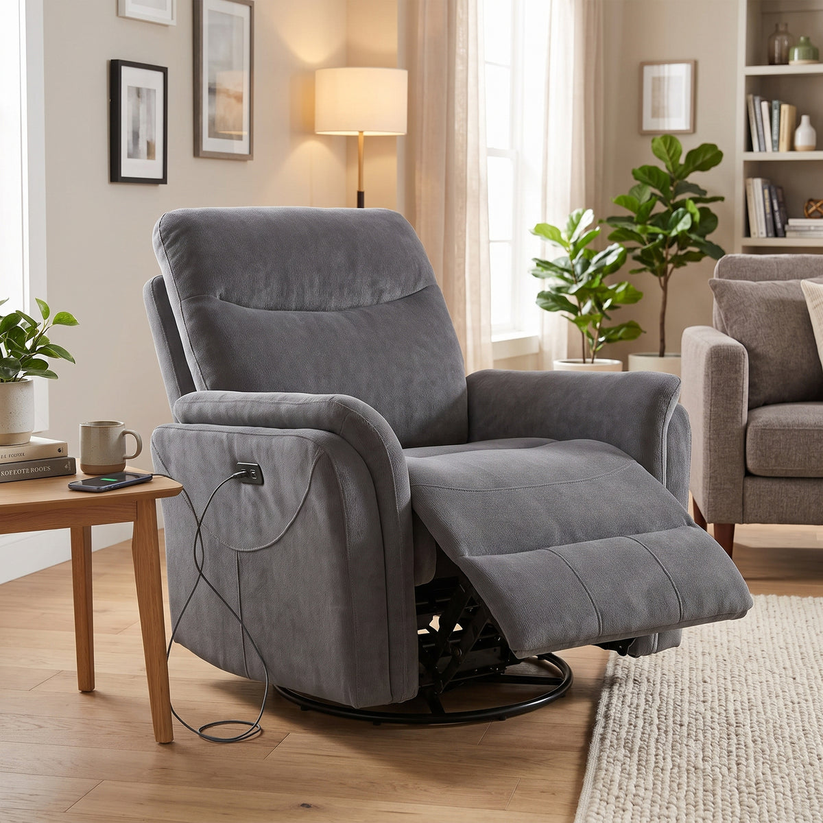 WARSAW Gray 37" Wide x 40" Swivel Power Recliner