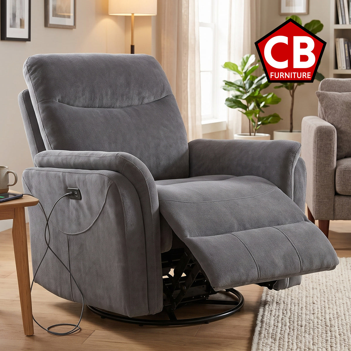 WARSAW Gray 37" Wide x 40" Swivel Power Recliner