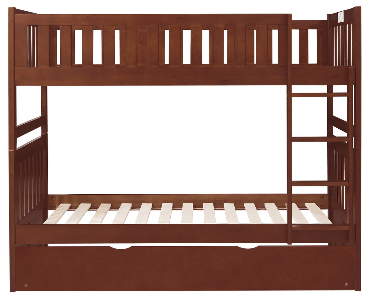WILBUR Dark Cherry Twin over Twin Bunk Bed with Trundle