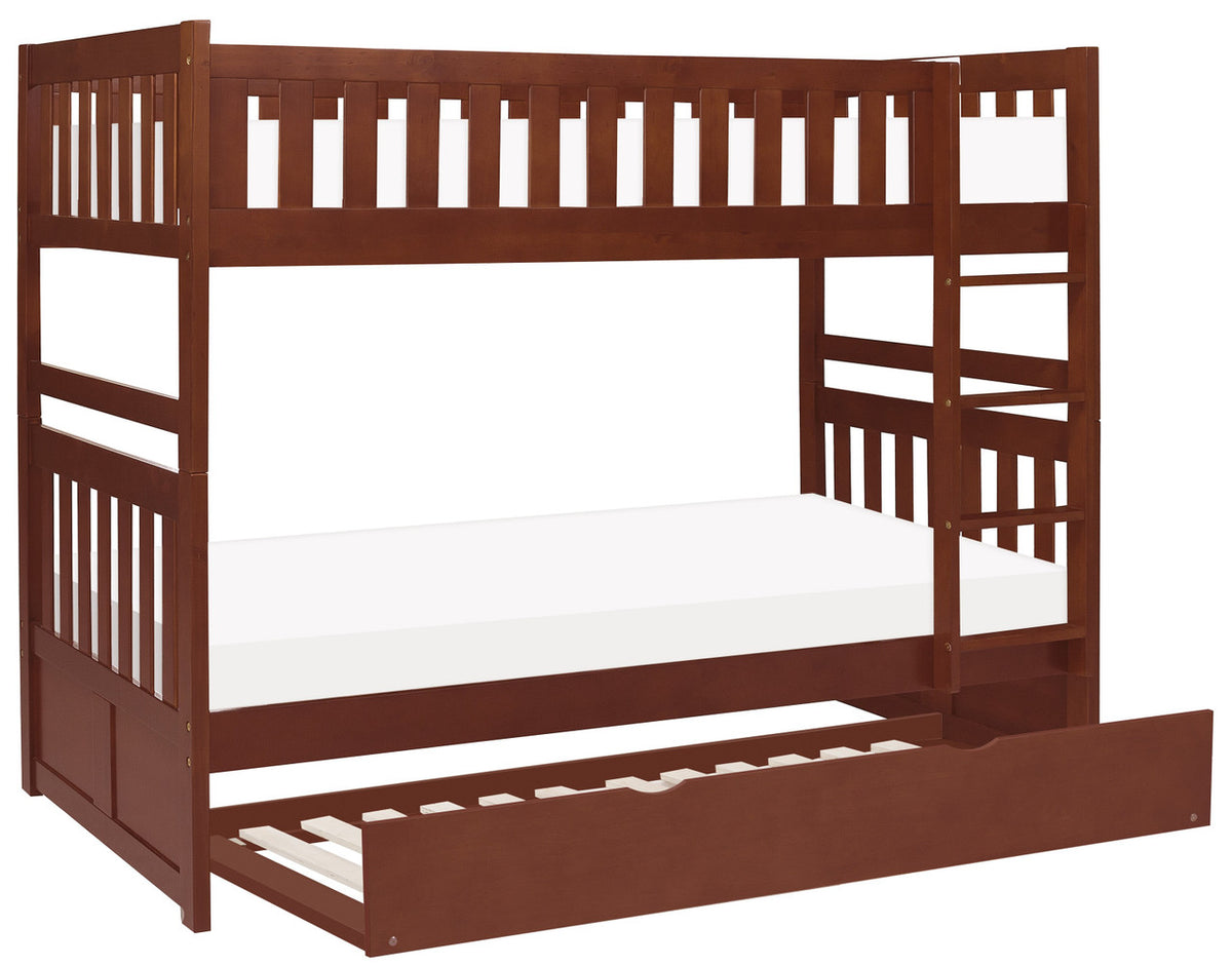 WILBUR Dark Cherry Twin over Twin Bunk Bed with Trundle