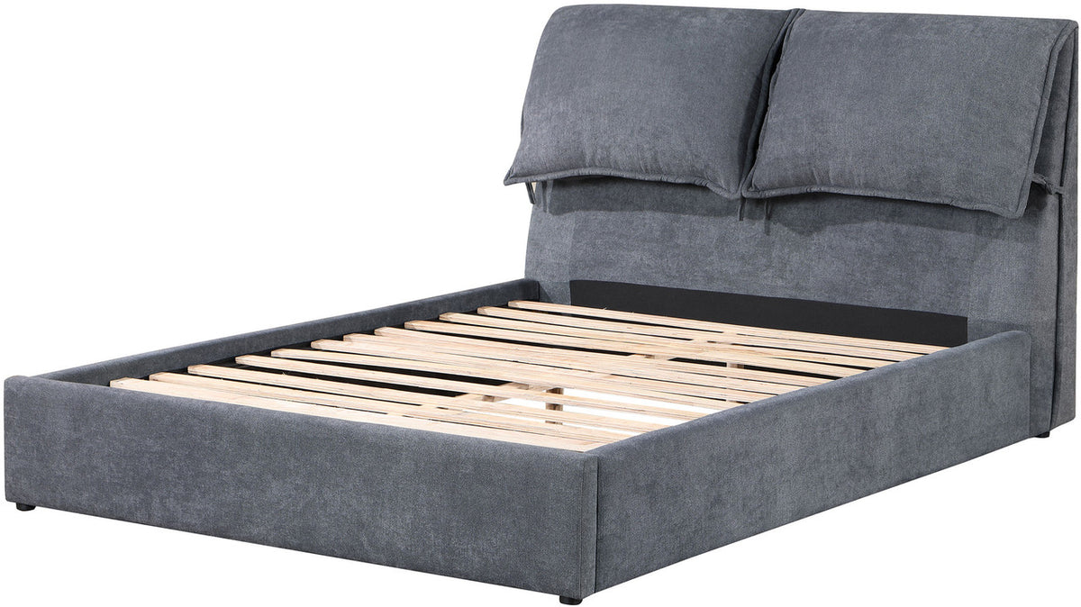 WISEMAN Gray Cloud Platform Bed with Pillow Headboard
