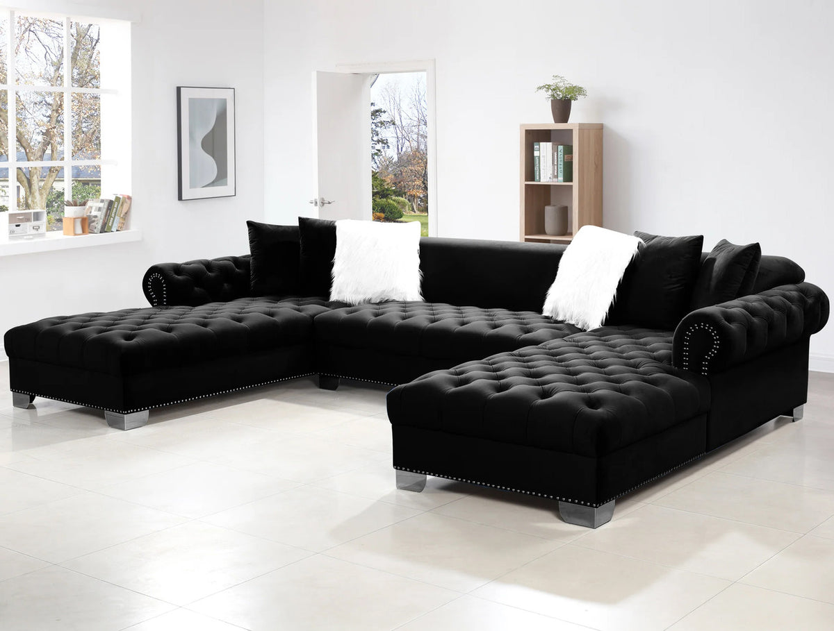 WYLIE Black Velvet Double Chaise Sectional