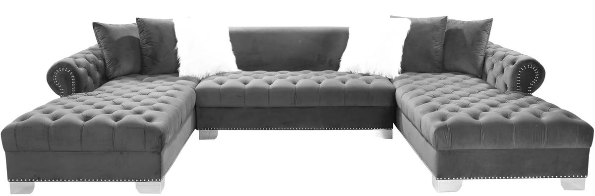 WYLIE Dark Gray Velvet Double Chaise Sectional