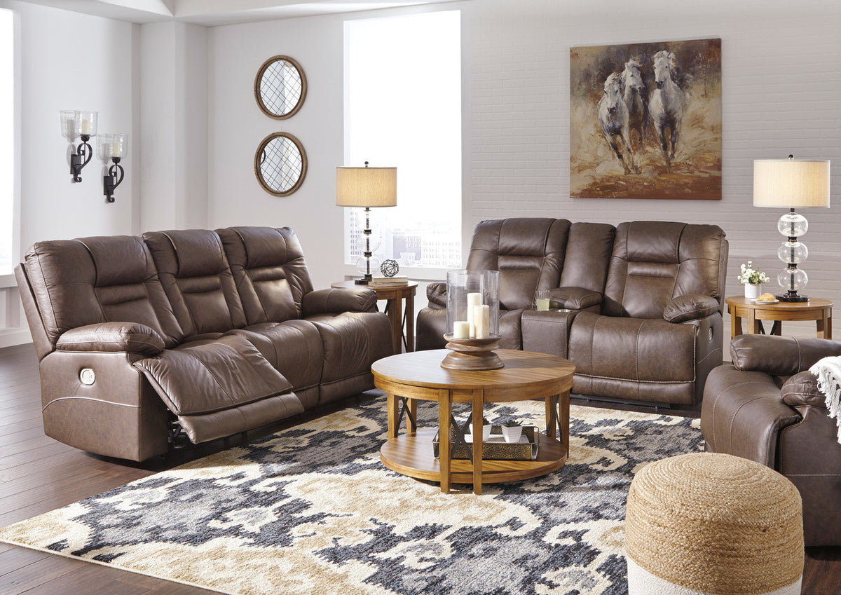 WESLEY Brown 100% Top-Grain Leather Reclining Livingroom with Adjustable Lumbar and Headrests