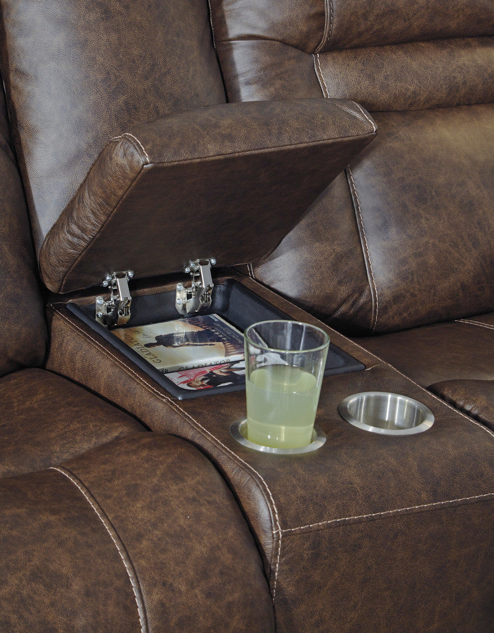 Wesley Top Grain Leather Reclining Loveseat with Adjustable Lumbar and Headrests