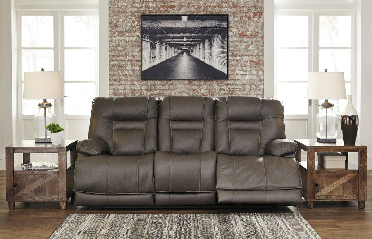 Wesley Gray Top Grain Leather Reclining Sofa with Adjustable Lumbar and Headrests