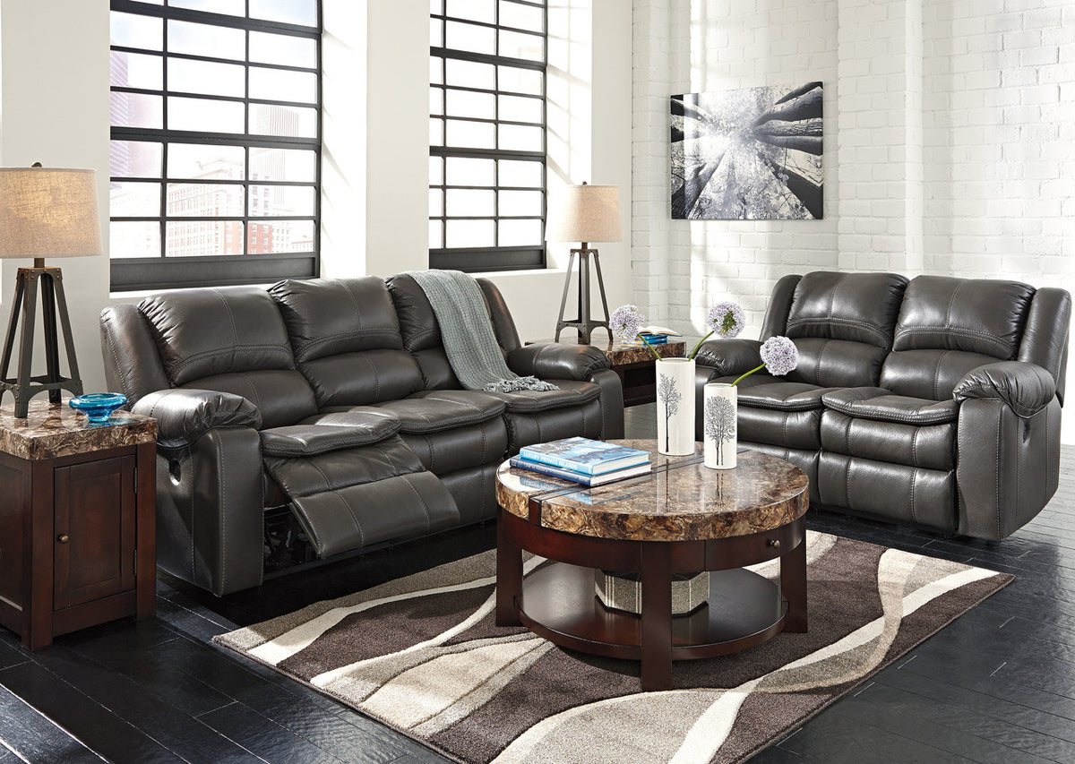Wexford Grey Leather Reclining Loveseat