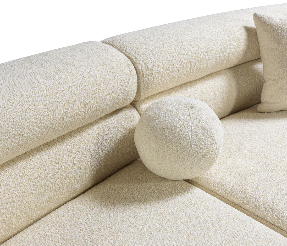 YENSA Ivory 130" Wide Boucle/Sherpa Rounded Sectional