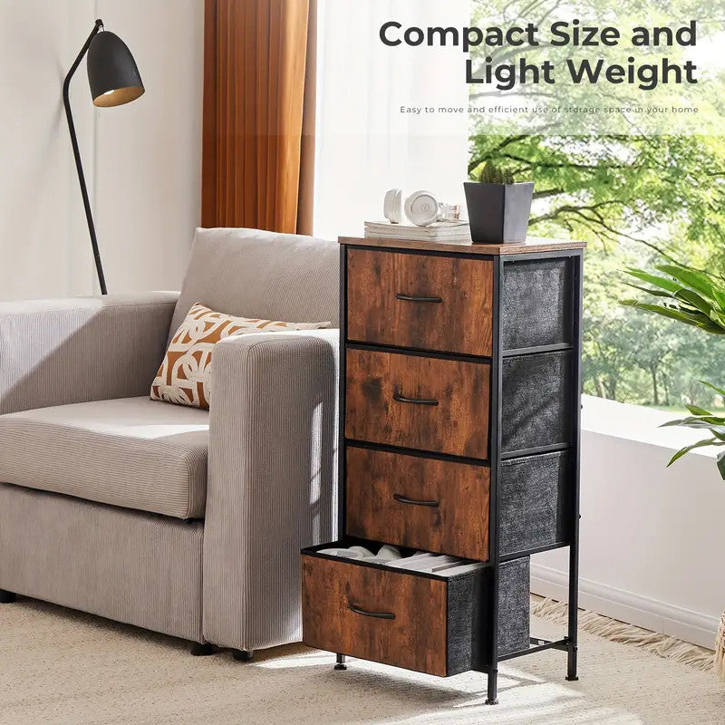 YESENIA Brown Fabric 18" x 37" COMPACT 4-Drawer Chest (RTA)
