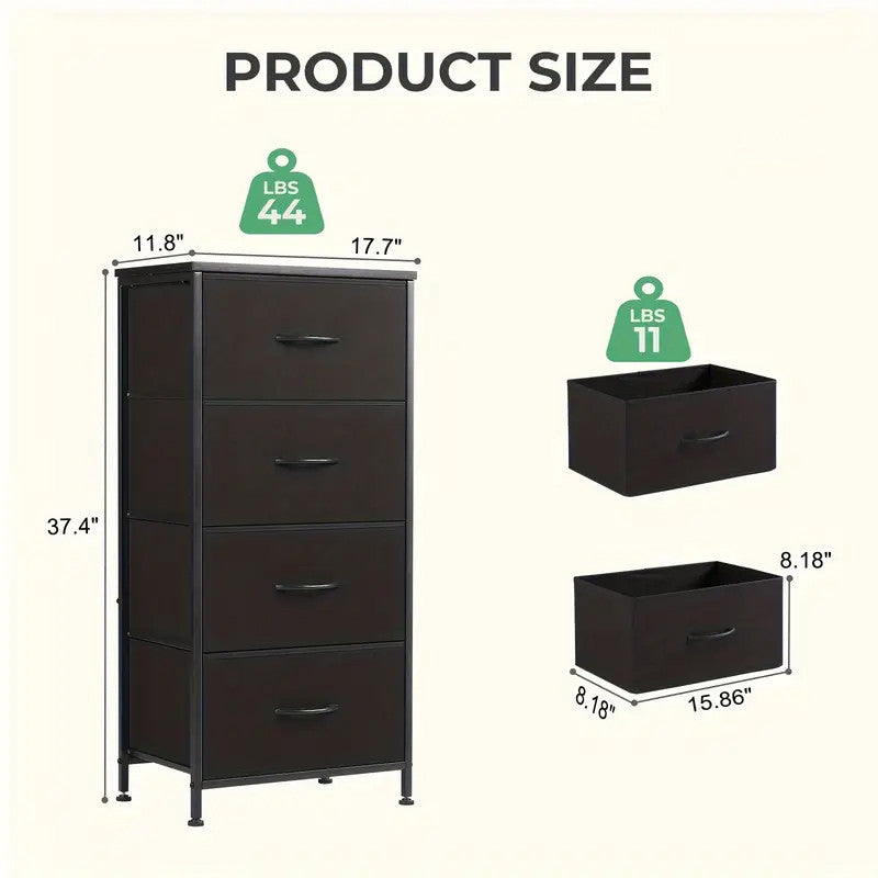 YESENIA Black Fabric 18" x 37" COMPACT 4-Drawer Chest (RTA)