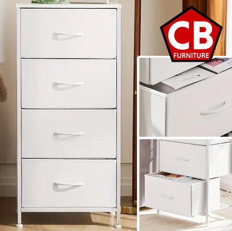 YESENIA White Fabric 18" x 37" COMPACT 4-Drawer Chest (RTA)