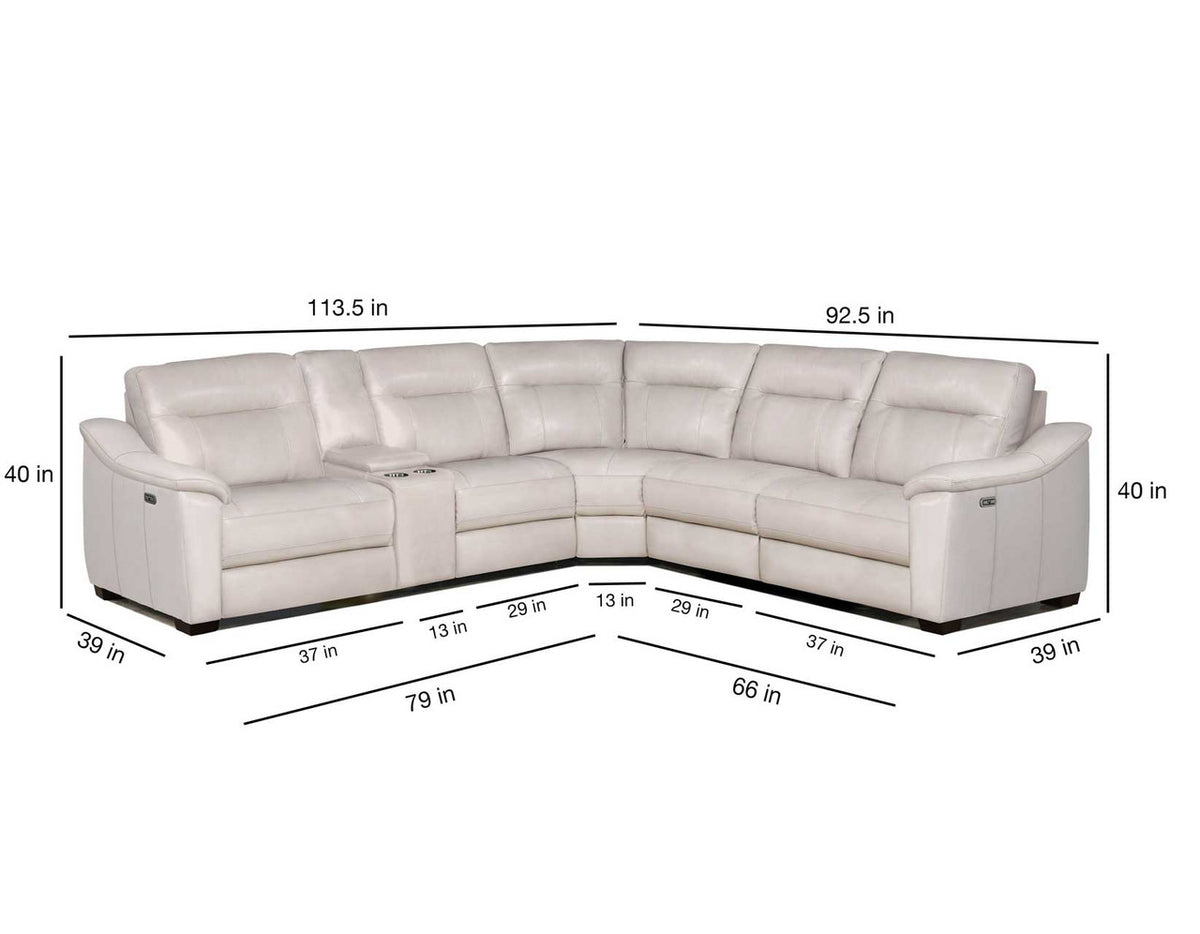 YASIEL Top-Grain Cream Leather Power Sectional with USB