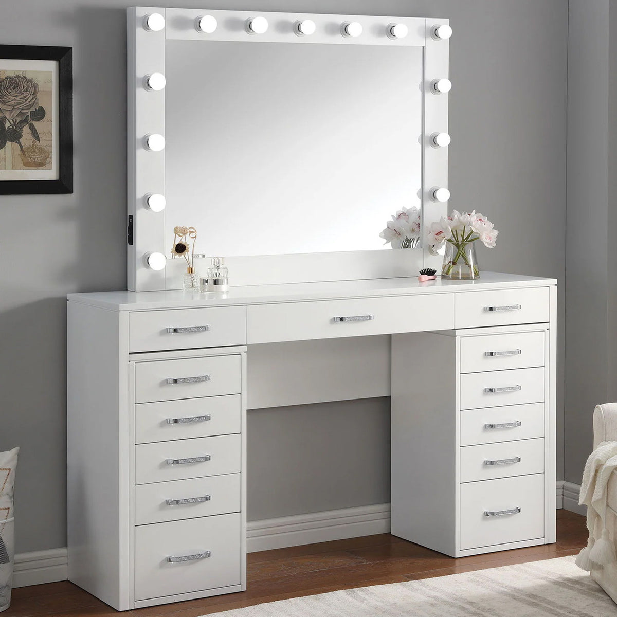 ZILKER White 64" Wide Counter Height Vanity Set