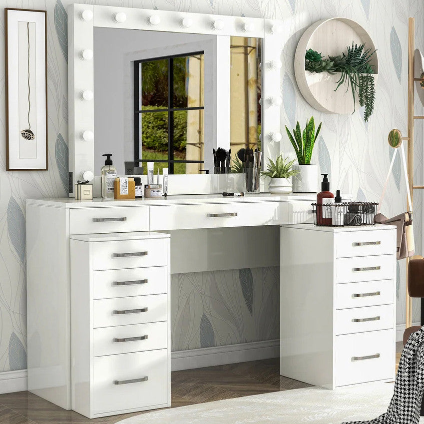 ZILKER White 64" Wide Counter Height Vanity Set
