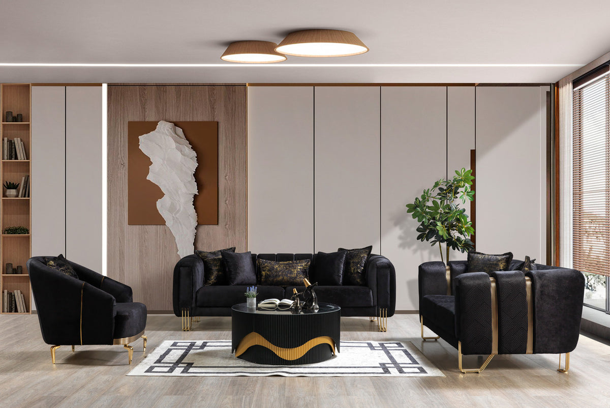 ZURICH Black Luxury Living Room Set