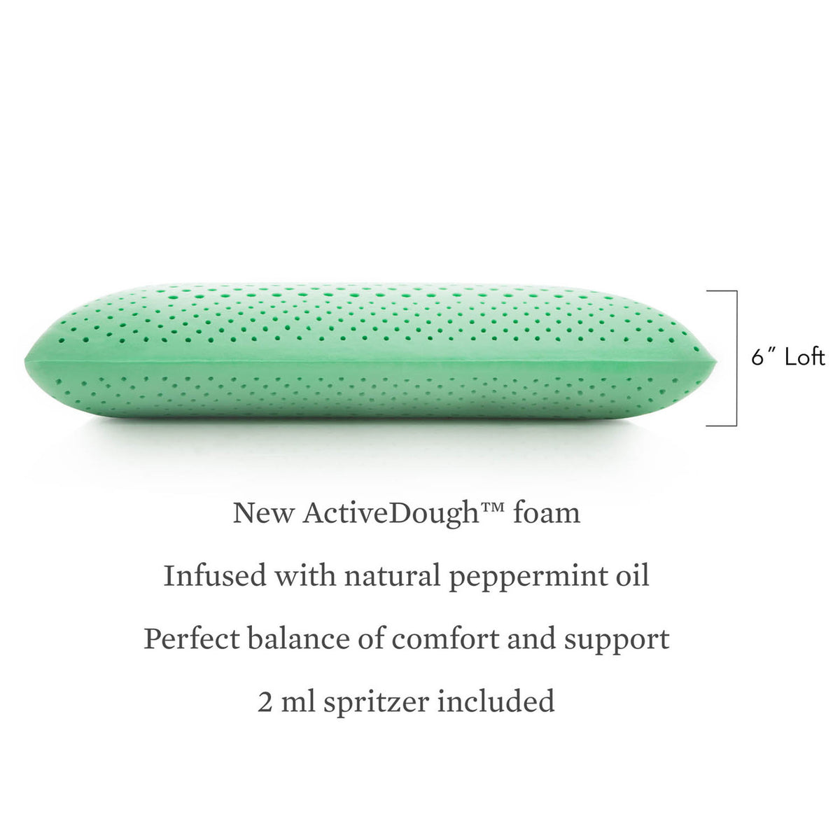 Zoned ActiveDough Peppermint Pillow with Aromatherapy Spray, Mid Loft