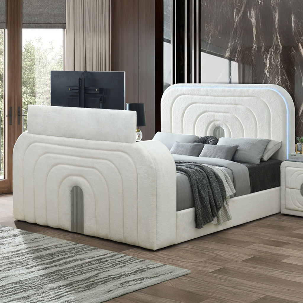 Shelyn - Bed With LED, TV Cabinet, Fireplace & Bluetooth
