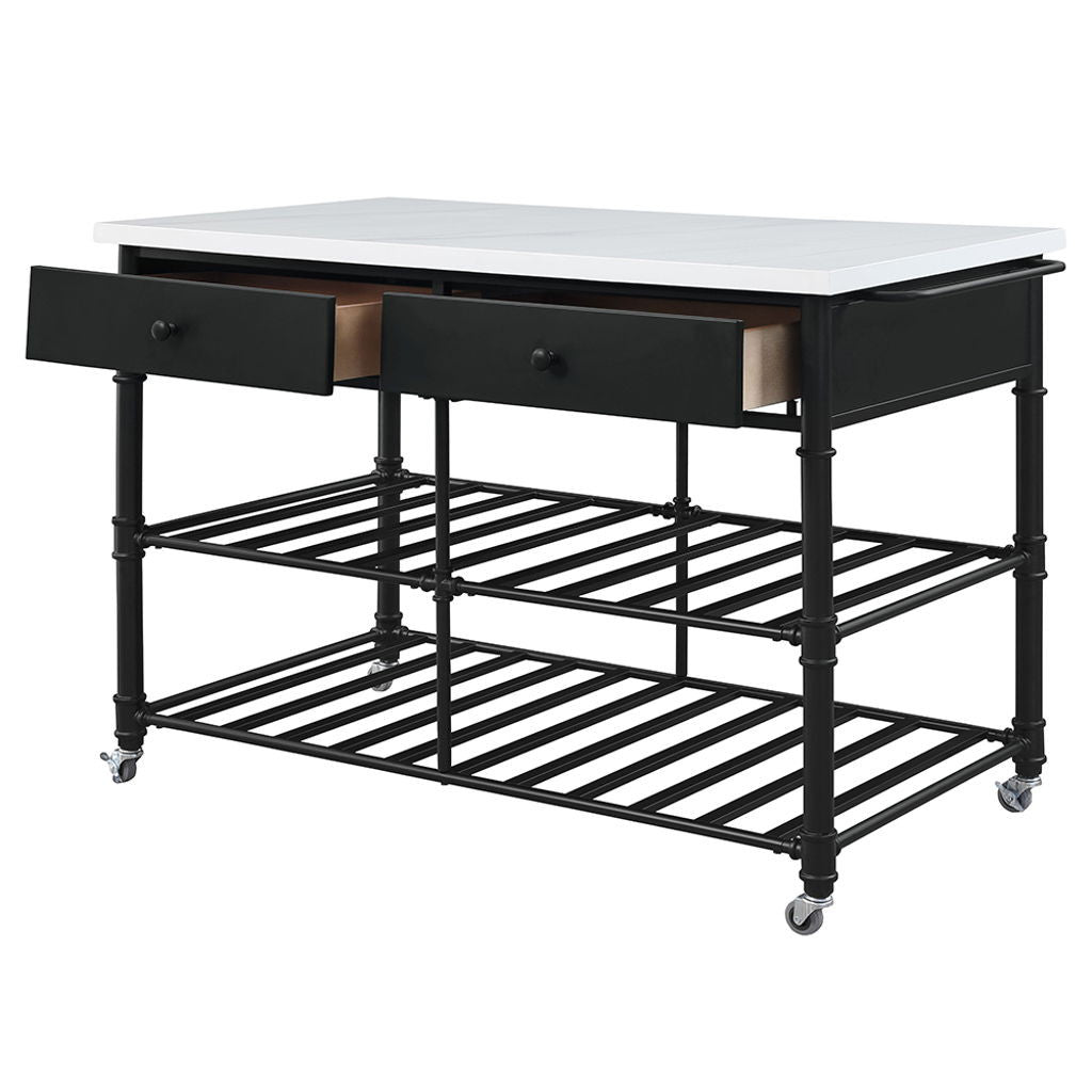 Emery - Kitchen Island - White Cultured Marble Top & Gray
