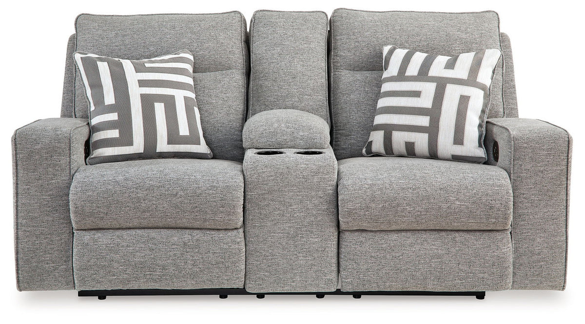 Biscoe - Power Reclining Loveseat With Console /Adj Headrest - Pewter