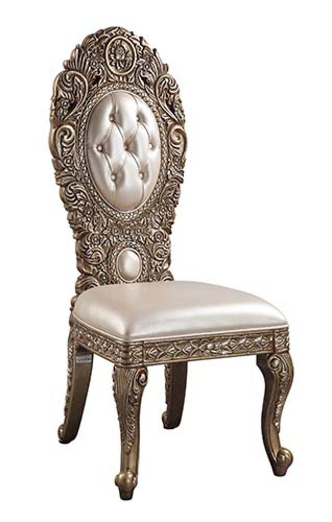 Constantine - Side Chair (Set of 2) - Synthetic Leather , Brown & Gold