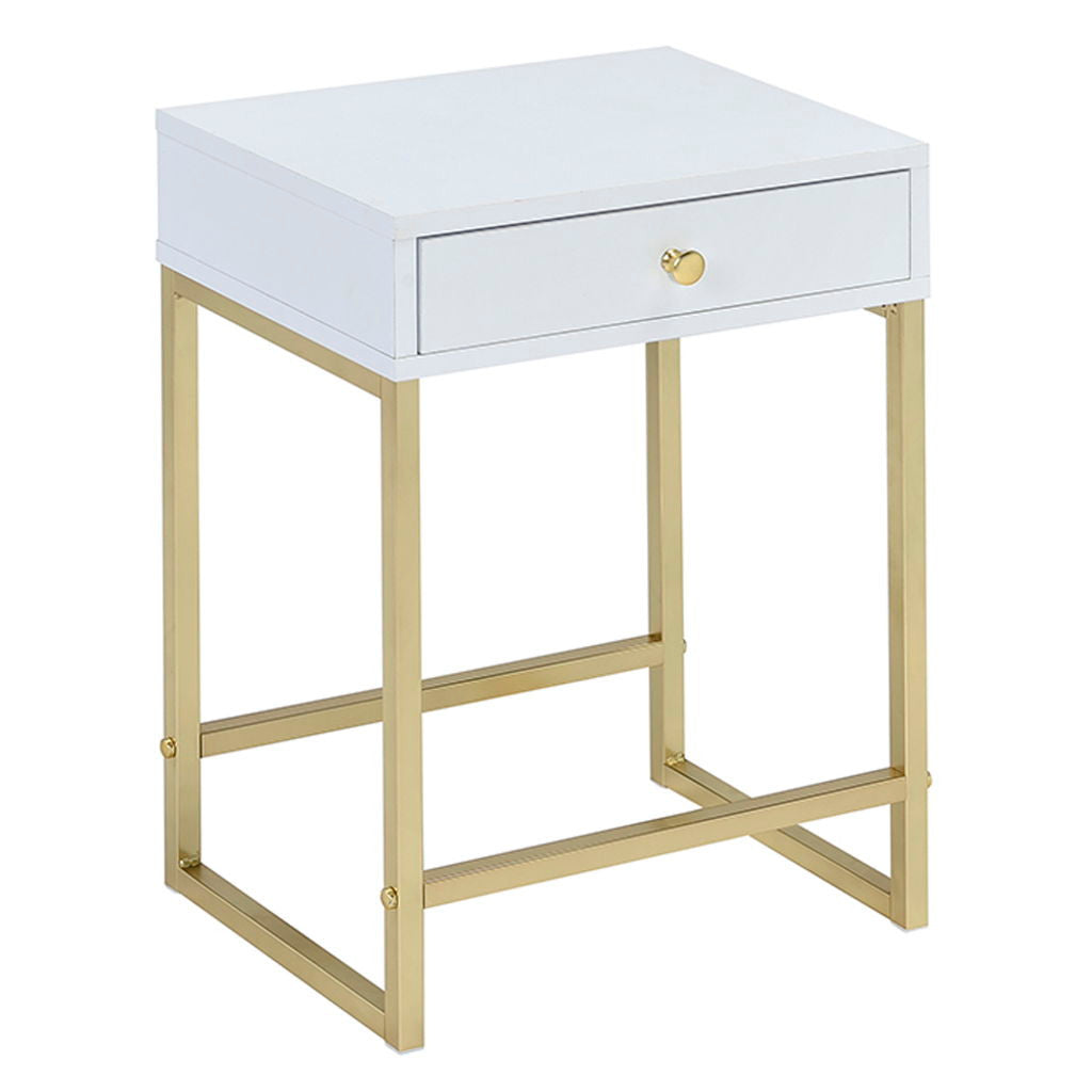Coleen - Accent Table - White & Brass