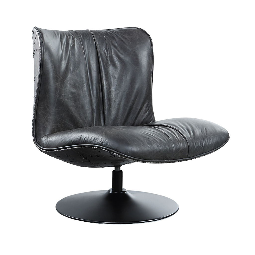 Piotr - Accent Chair With Swivel - Black Top Grain Leather