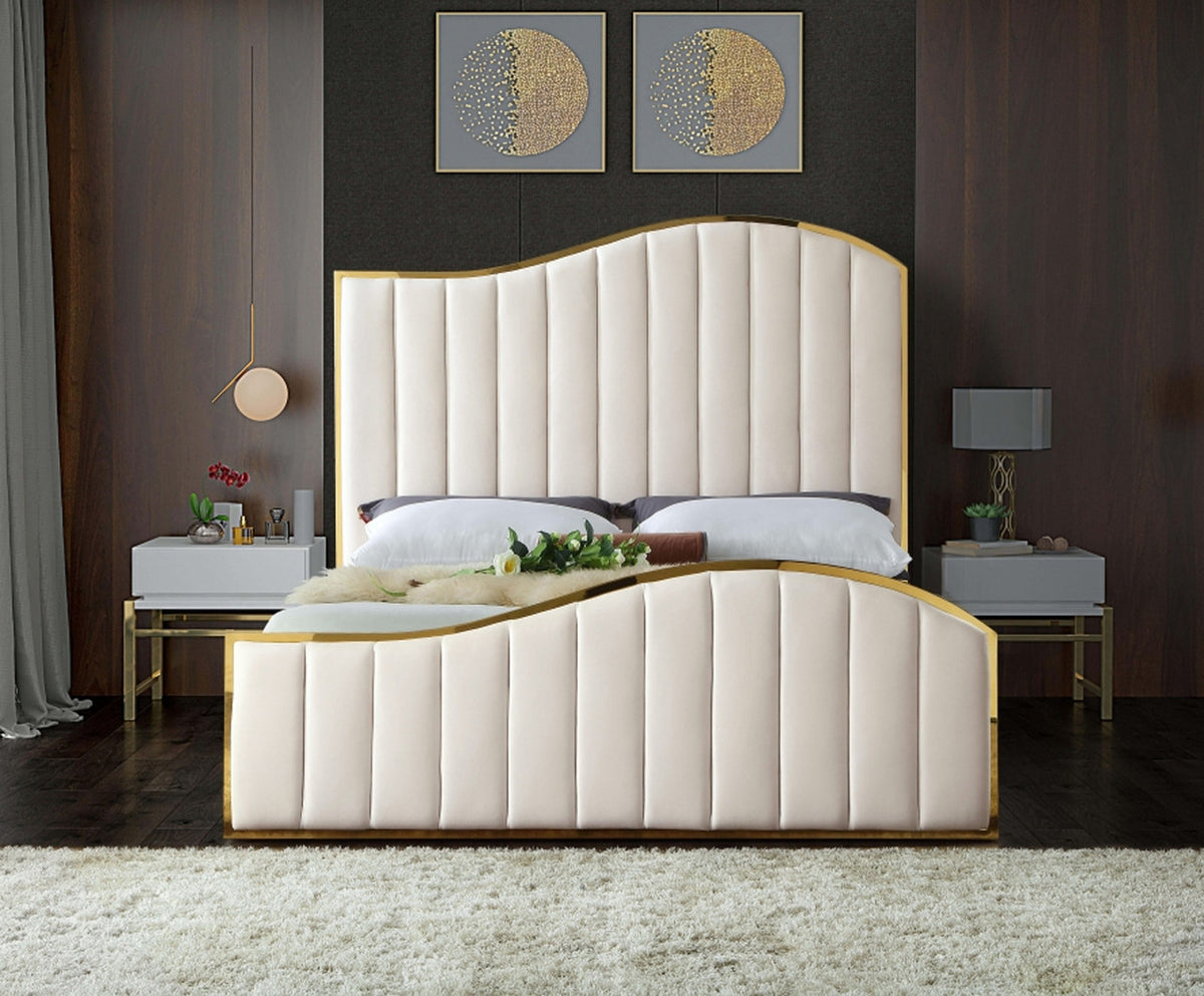 ATHENA Cream & Gold Velvet Bed