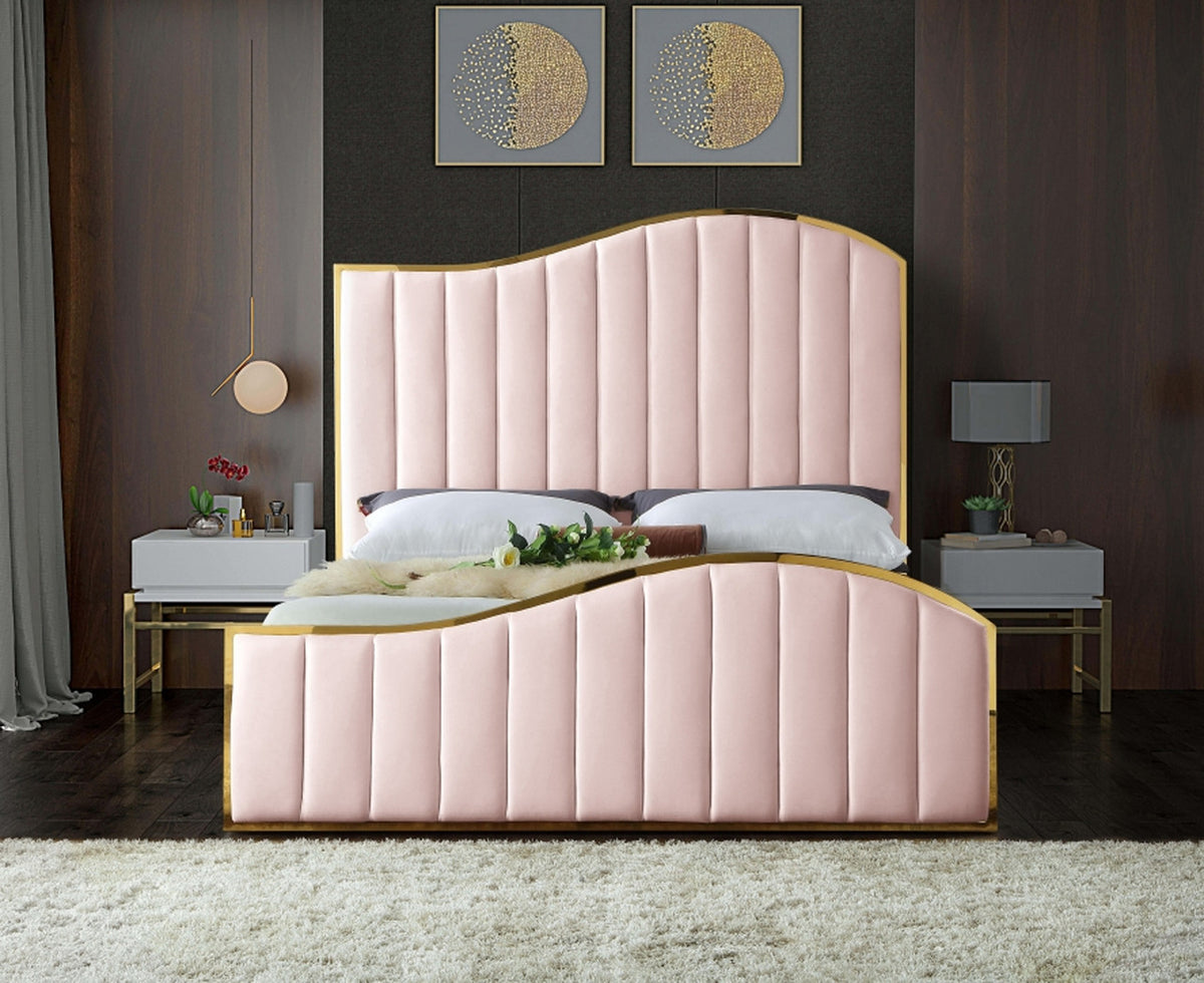 ATHENA Pink & Gold Velvet Bed