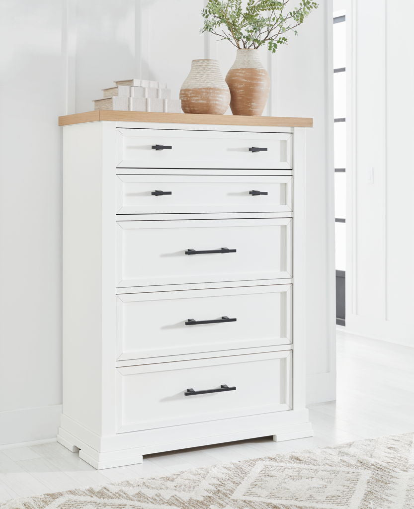 Ashbryn - Five Drawer Chest - White / Natural