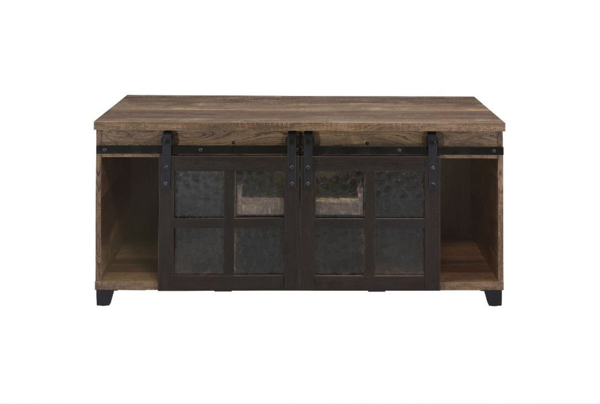 Nineel - Coffee Table - Obscure Glass, Rustic Oak & Black