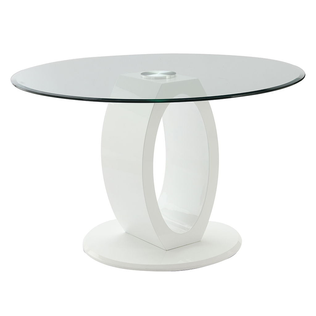 Larry - Glass Top Round Dining Table - White High Gloss
