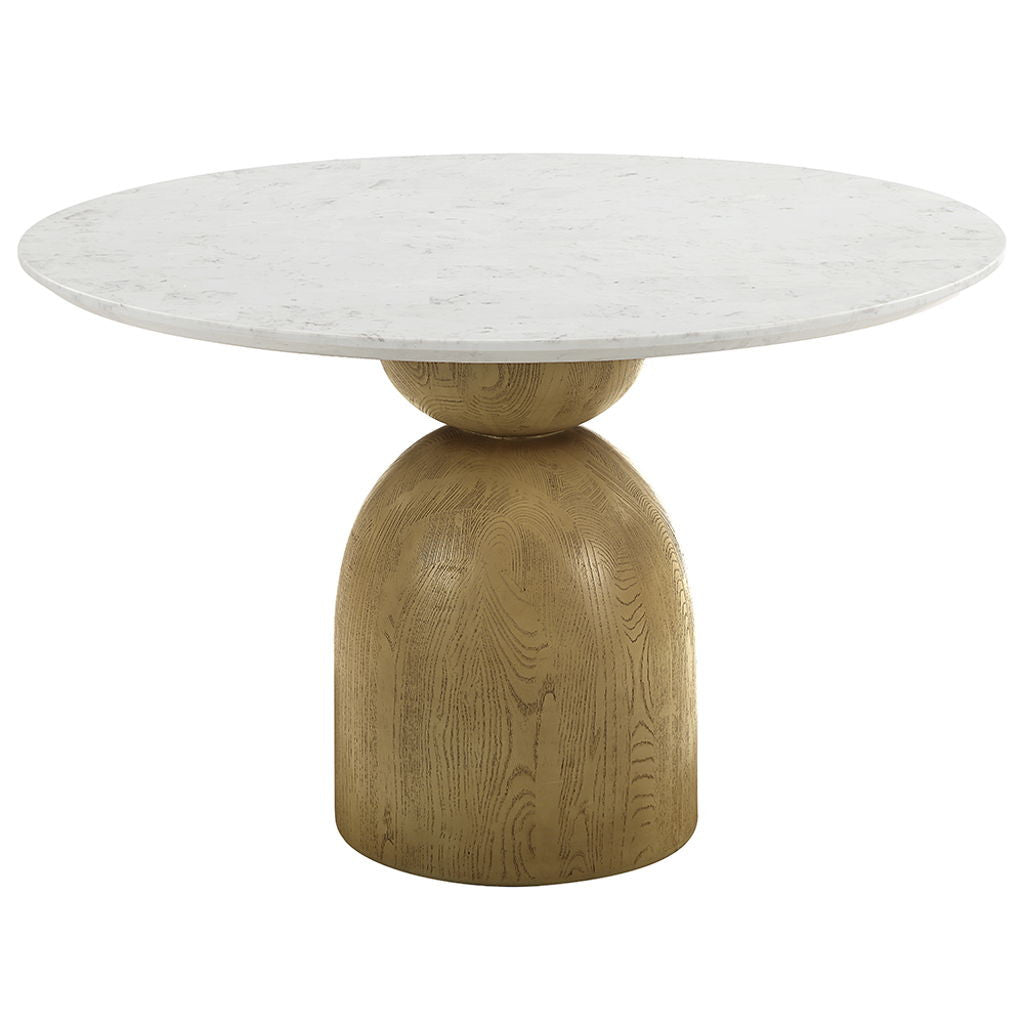 Kala - Round Dining Table With Marble Top - Natural Marble Top & Oak