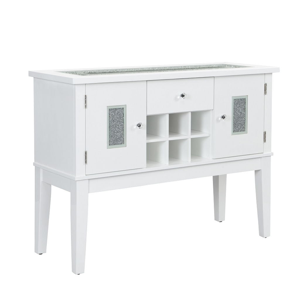 Elizaveta - Server - Faux Crystal Diamonds & White High Gloss