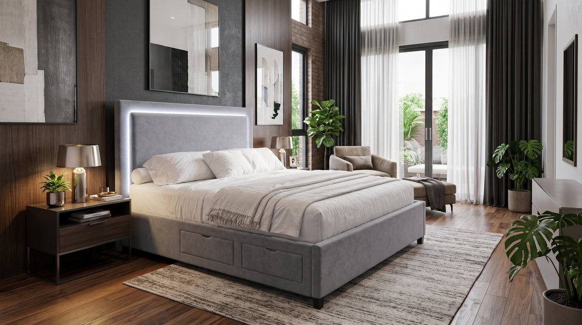 Cordoba Grey Fabric Storage Platfrom Bed