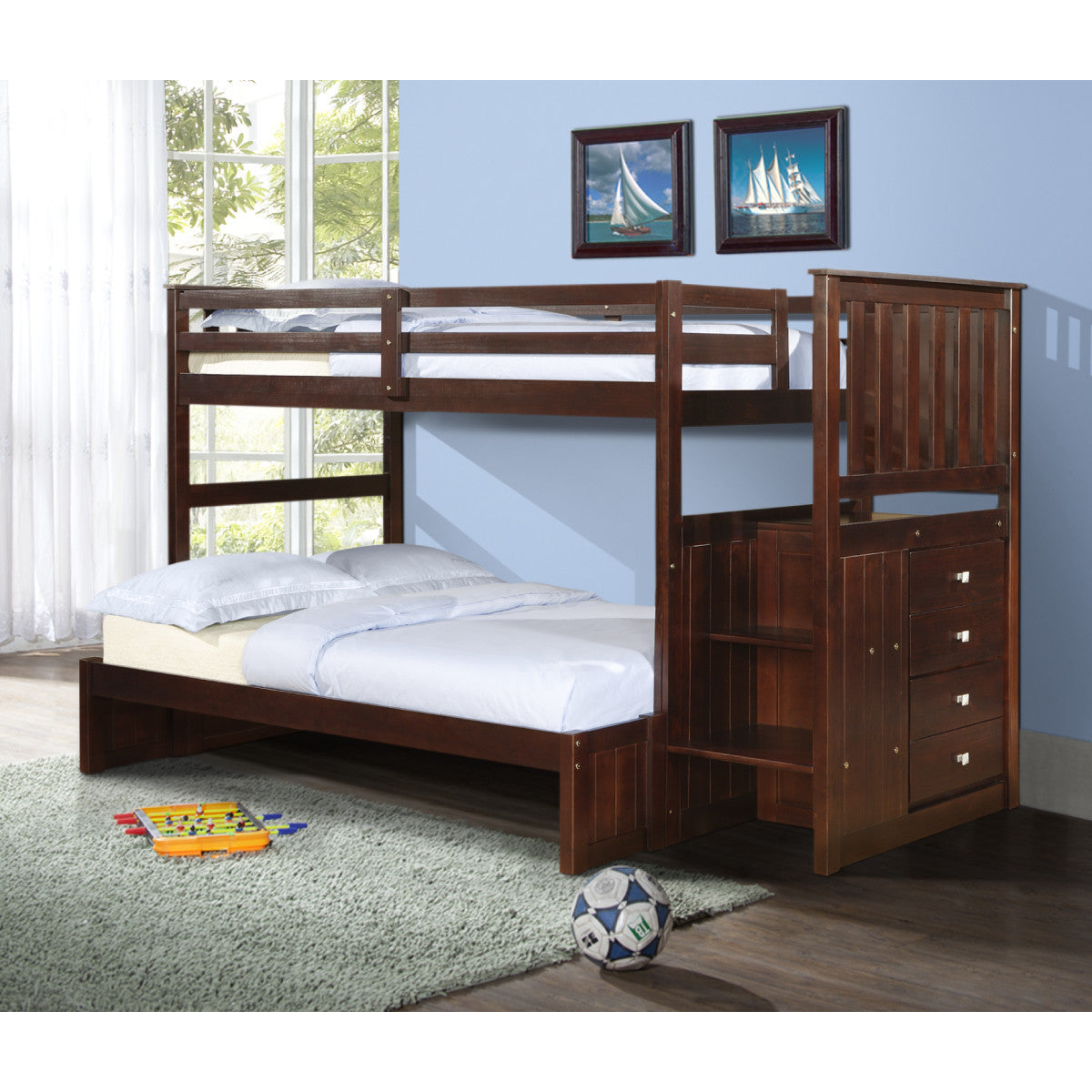 BELMONT Twin over Full Storage Stairway Bunkbed (RTA)