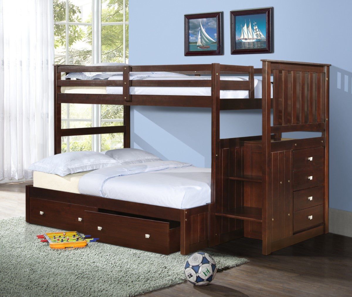 BELMONT Twin over Full Stairway Bunkbed with Underbed Drawers