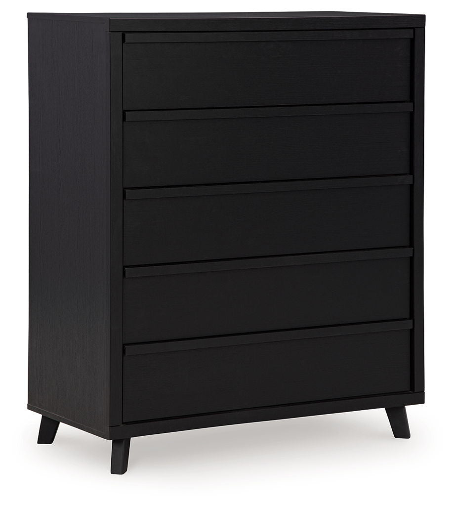Danziar - Five Drawer Wide Chest - Black