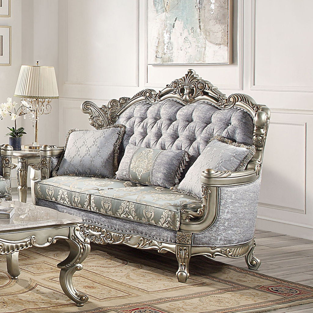Miliani - Loveseat With 3 Pillows - Fabric & Antique Bronze