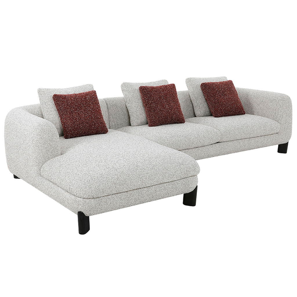 Mardi - Sectional Sofa With 6 Pillows - Maroon & Beige Tweed